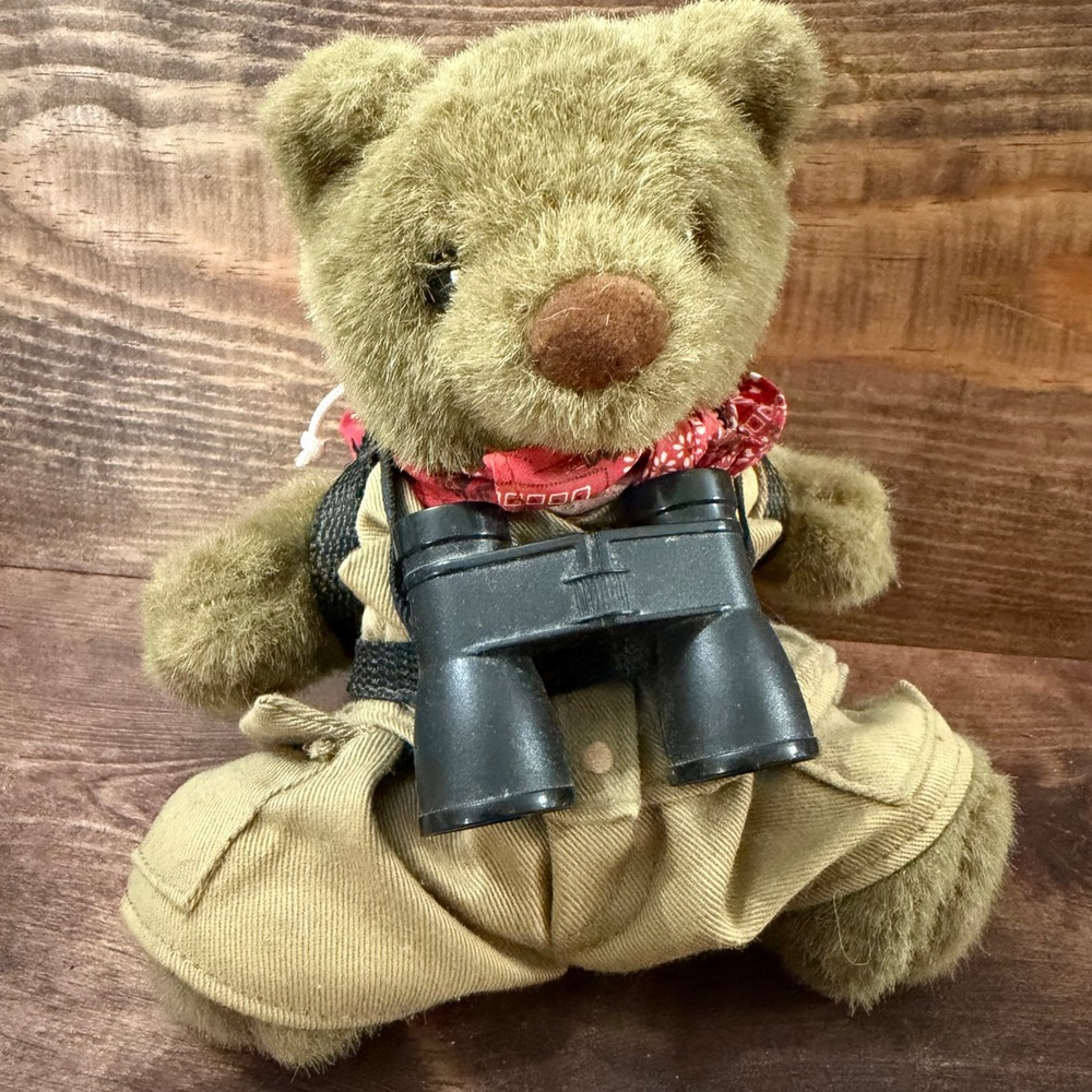 Bear Stuff Hiker Teddy Bear Olive Green Brown Plush with Backpack and Binoculars